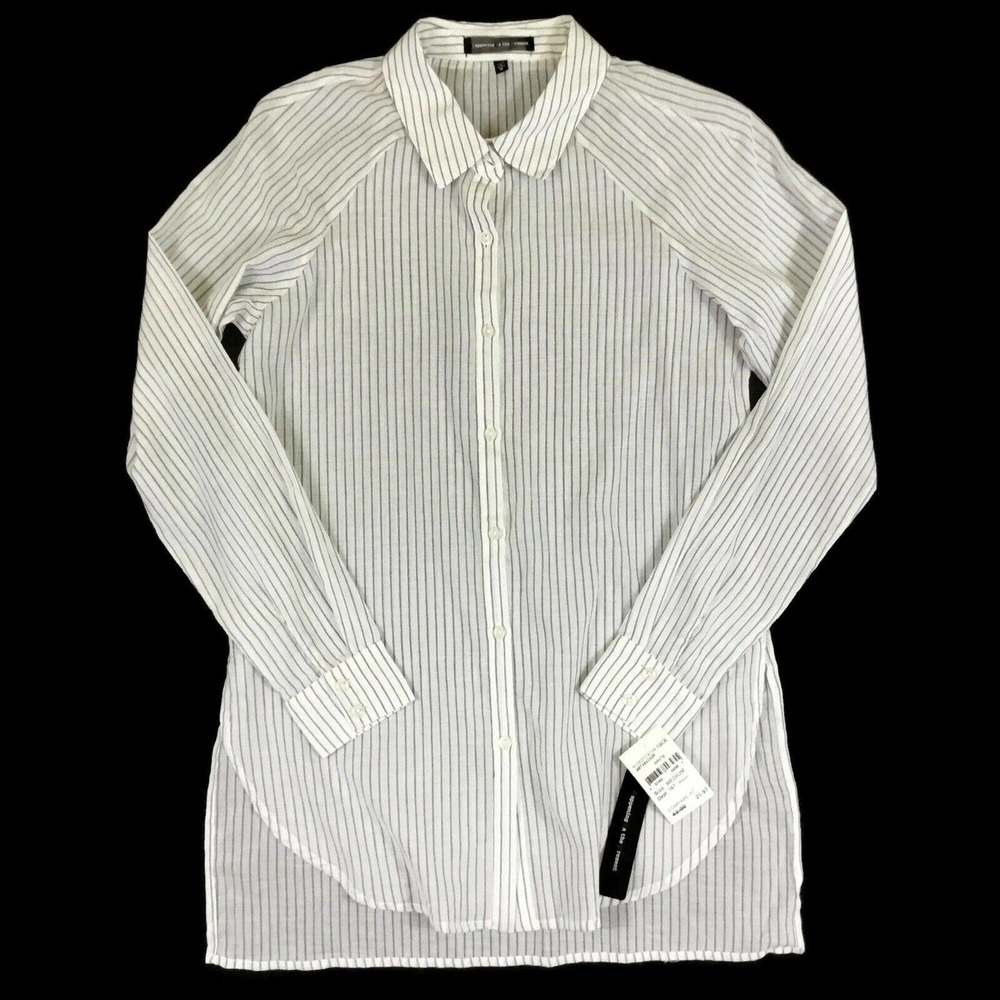 H.I.P. Happening In The Present Women’s White Blue Striped Button Up Shirt Sz-M